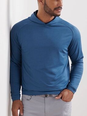 NWT Peter Millar Pine Performance Hoodie Blue Haze Sz L
